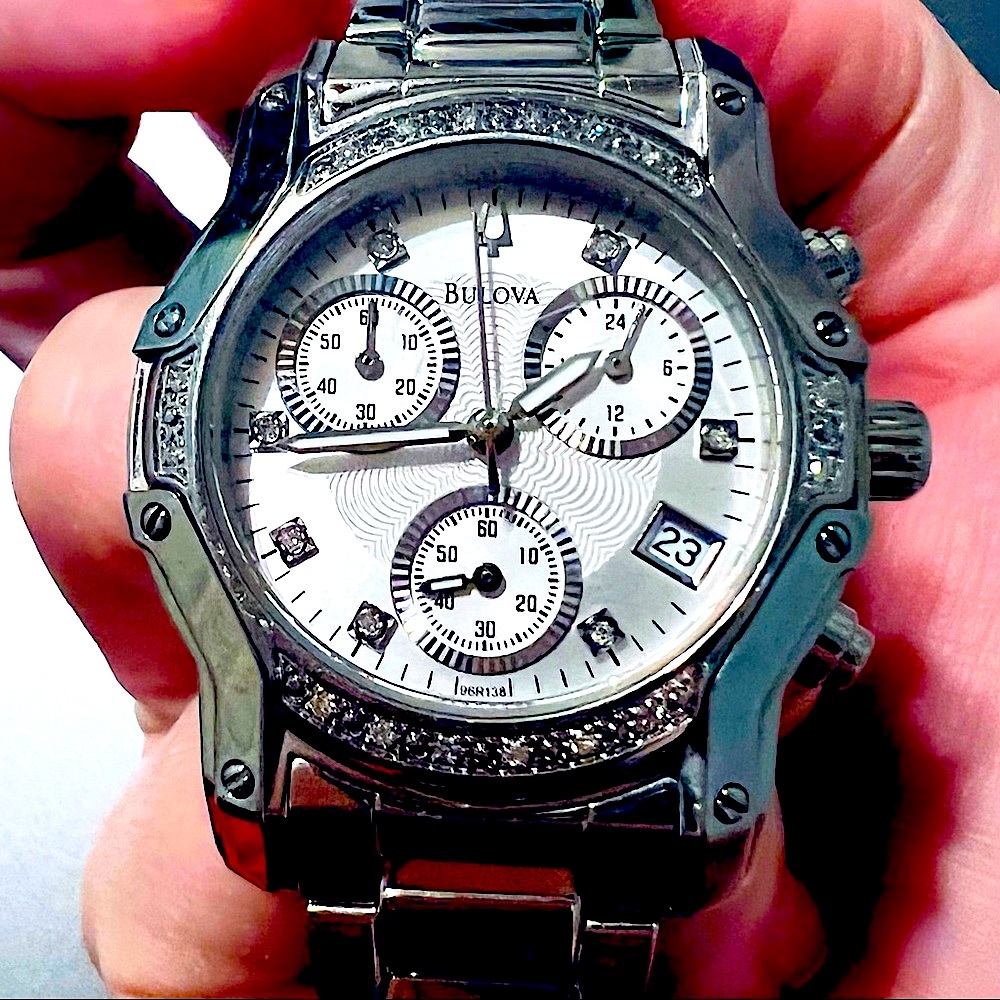 Bulova Diamond Studded and Silver Bezel Watch HTF